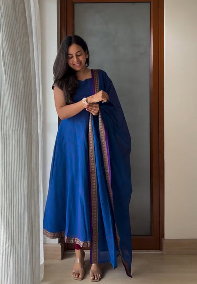 Classic Narayanpet Blue Anarkali Suit Set