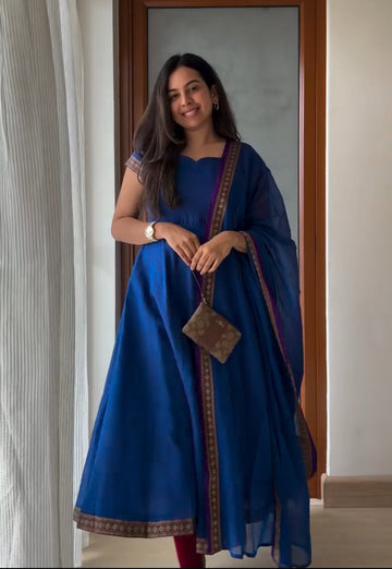 Classic Narayanpet Blue Anarkali Suit Set