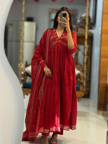 Premium Mul Cotton Mirror Work Ethnic Suit Set