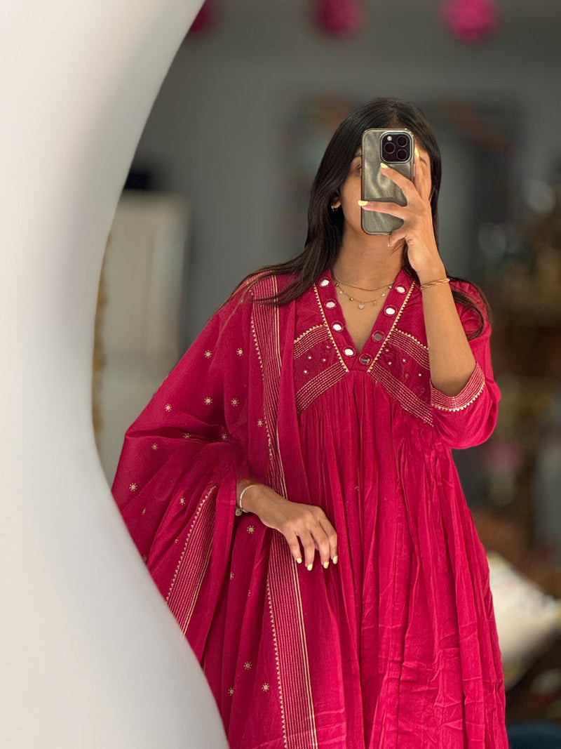 Artisan Mul Cotton Suit Set with Mirror Detailing