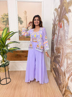 Lavender Floral Embroidered Indo-Western Co-Ord Set