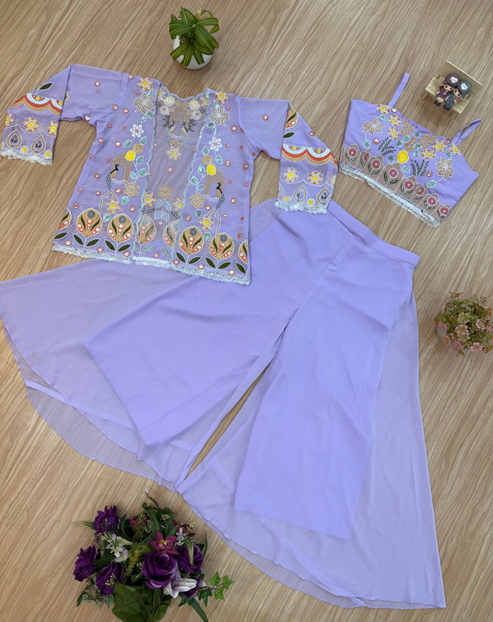 Lavender Floral Embroidered Indo-Western Co-Ord Set