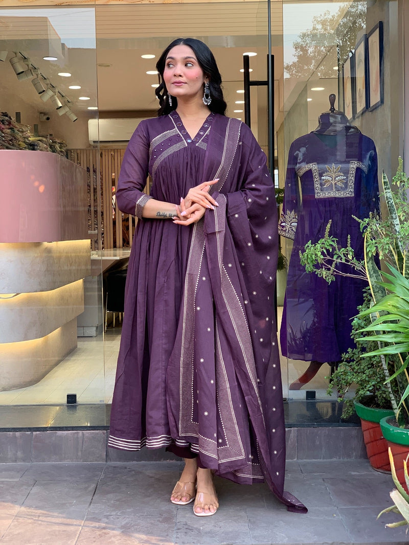 Mul Cotton Festive Suit Set with Mirror Detailing