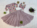 Lilac Chinon Embroidered Lehenga Set with Koti