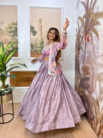 Lilac Chinon Embroidered Lehenga Set with Koti