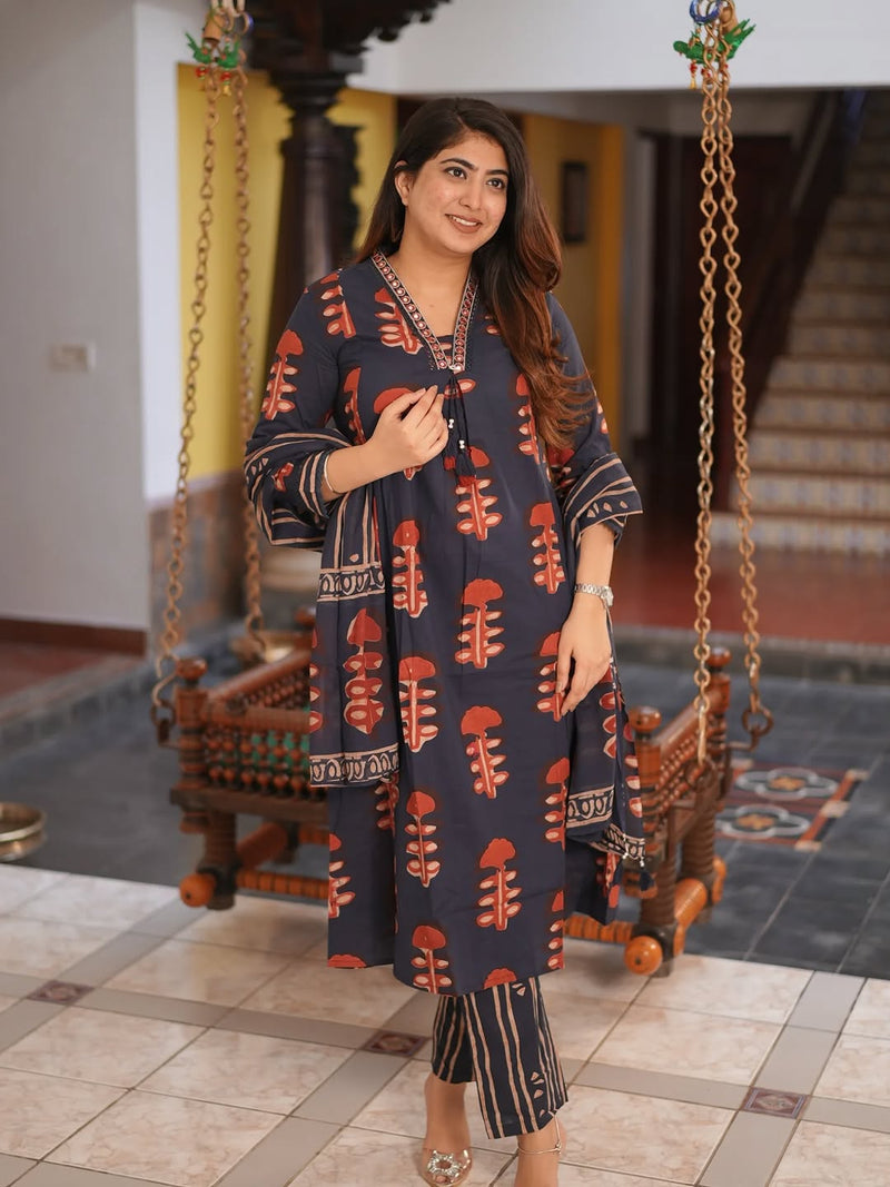 Hand Block Printed Mul Cotton Ethnic Wear Set