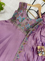 Lavender Vichitra Silk Embroidered Anarkali Gown Set