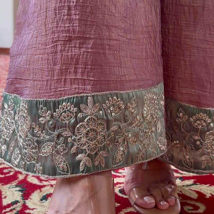Elegant Dusty Rose Embroidered Kurta Palazzo Set