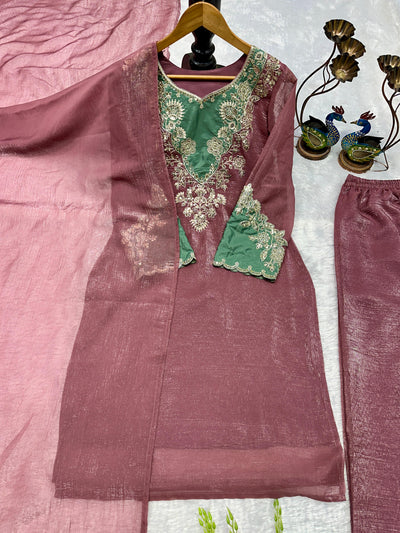 Elegant Dusty Rose Embroidered Kurta Palazzo Set