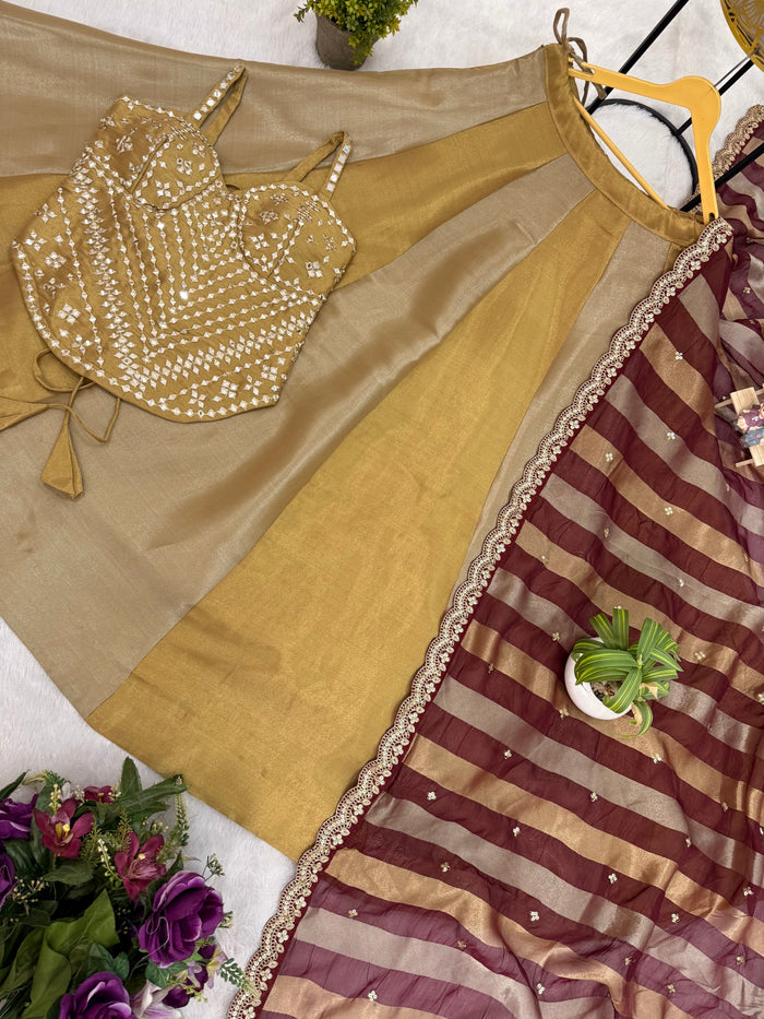 Champagne Banarasi Viscose Lehenga Set