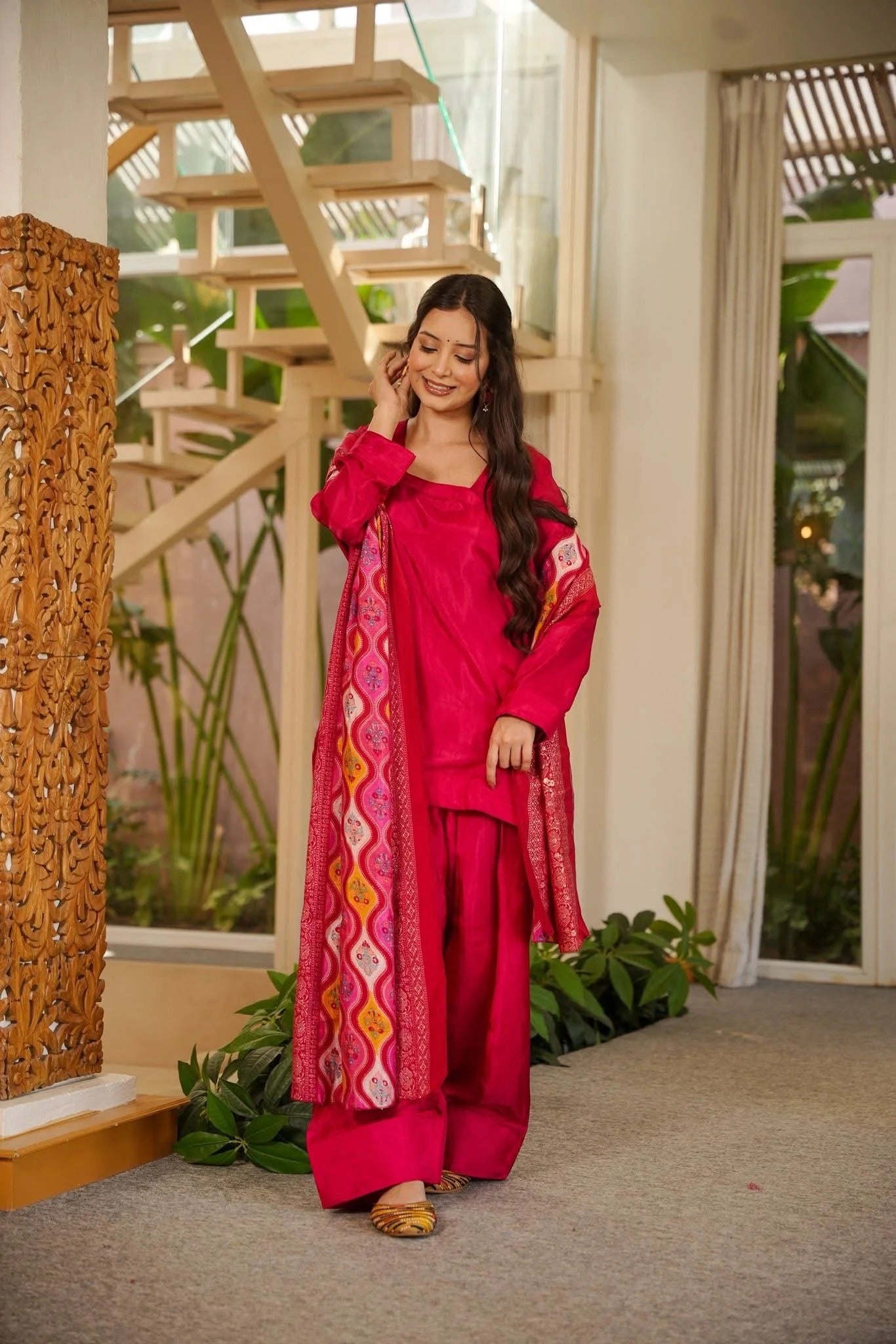 Janat Rani Rani Pink Silk Crepe Gharara Set with Printed Chinnon Dupatta – Ibis Fab