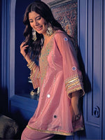 Peach Handwork Silk Crepe Pant Set