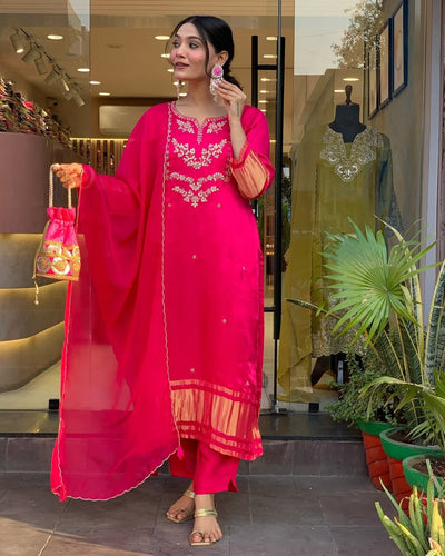Traditional Viscose Outfit with Ladgi Patta Embroidery