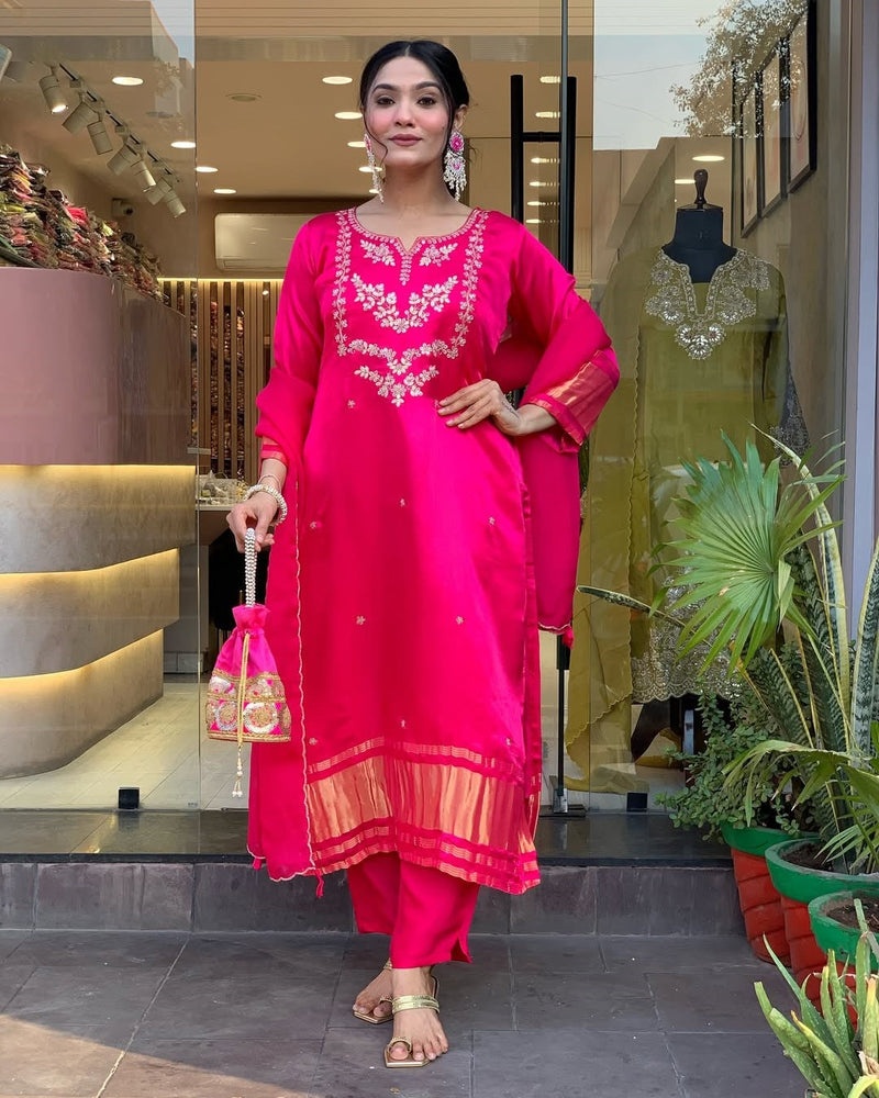 Traditional Viscose Outfit with Ladgi Patta Embroidery