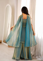Teal Blue Embroidered Silk Peplum Sharara Set