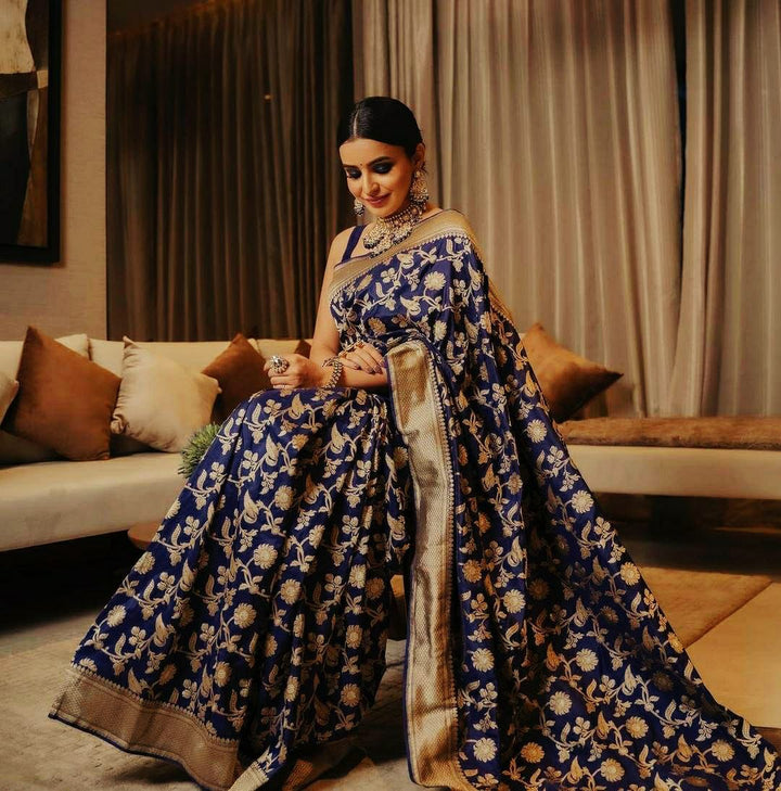 Elegant Navy Blue Jacquard Saree 