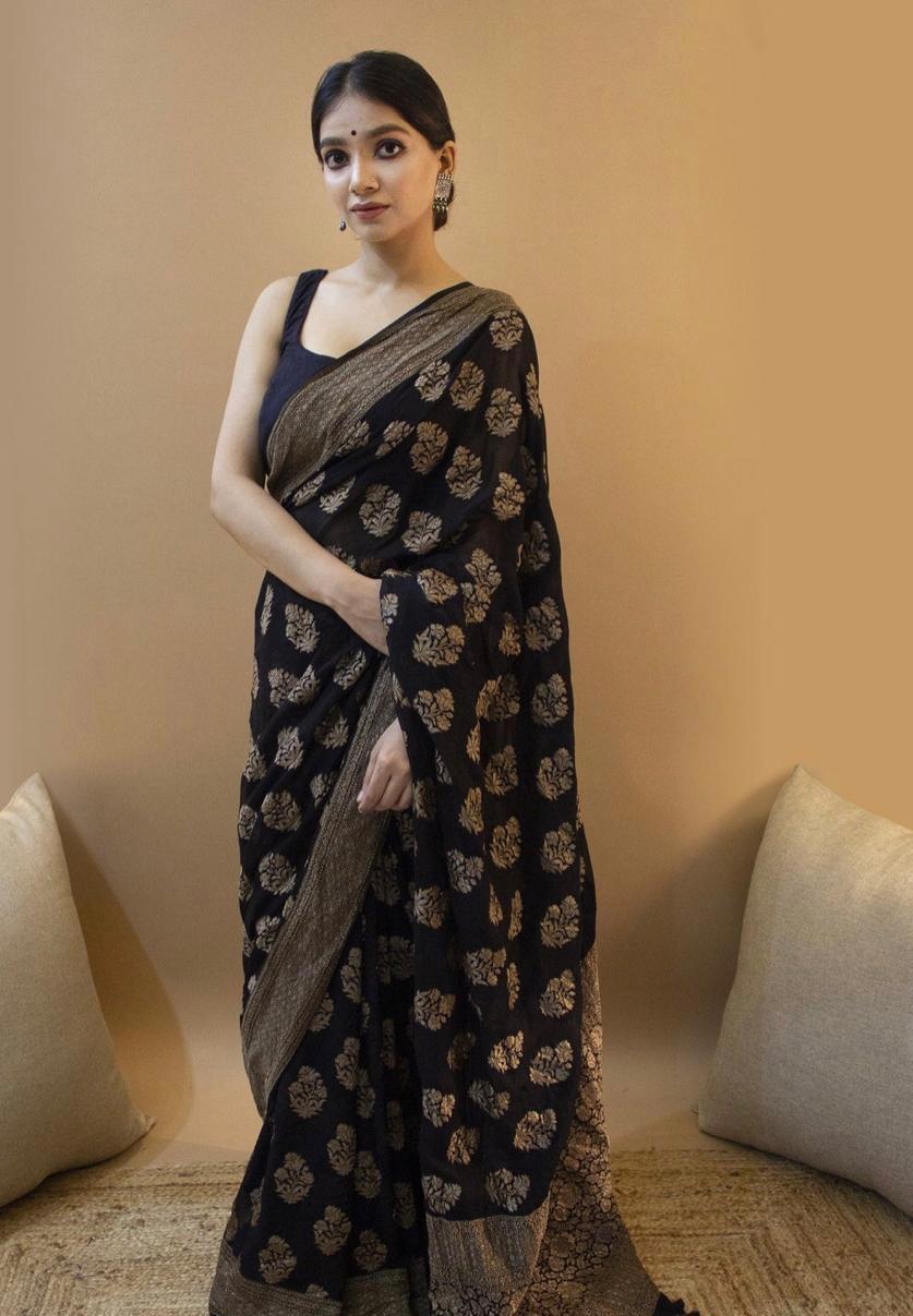 Beautiful and luscious, black Kanchipuram silk sarees