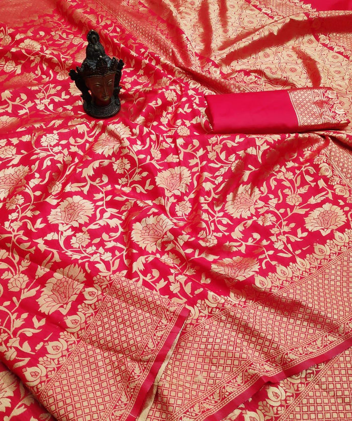 Royal Red Jacquard Saree – Classic Festive Elegance with Intricate Weave