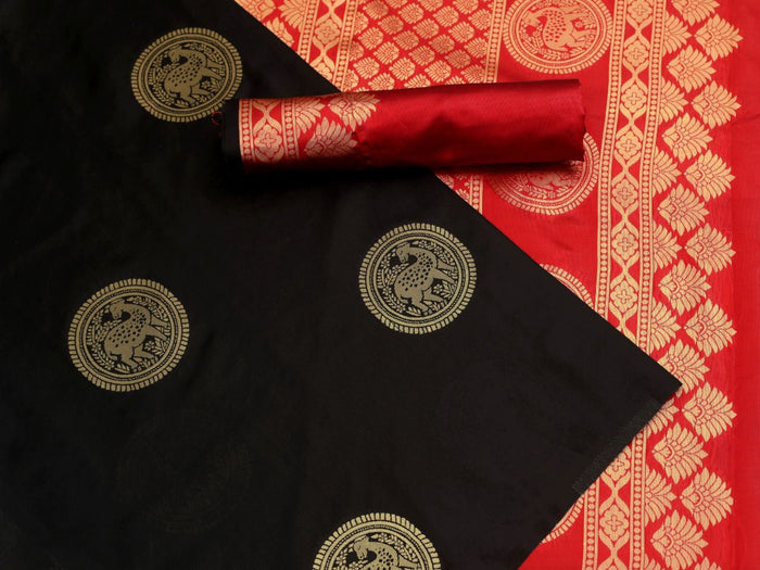 Elegant Black Jacquard Saree – Premium Traditional Saree with Intricate Woven Detailing