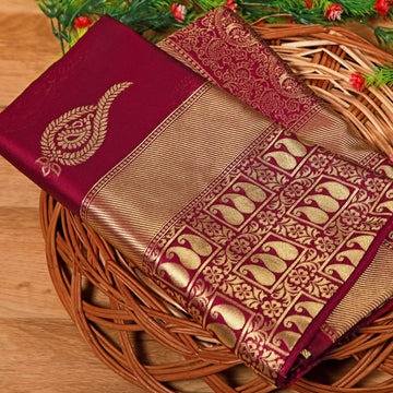 Royal Wine Jacquard Saree – Rich Woven Texture for Festive & Party Elegance