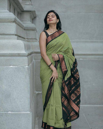 Mint Green & Black Banarasi Soft Silk Saree With Zari Weaving Work