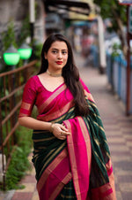 Soft silk saree, striped design n tassled pallu, running blouse - Ibis Fab