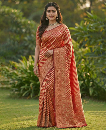 Orange Jacquard Saree – Premium Festive Wear with Elegant Woven Detailing
