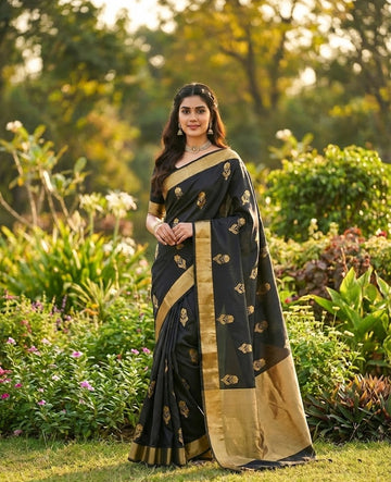 Luxury Black Jacquard Saree – Premium Woven Party & Festive Wear Saree