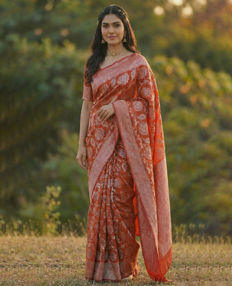 Radiant Orange Jacquard Saree