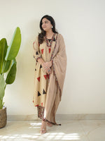 Pure Cotton Kalamkari A-Line Suit with Palazzo & Dupatta