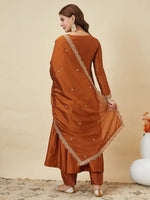 Orange Embroidered Vichitra Silk Sharara Suit Set