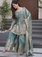 Sky Blue Fandy Silk Embroidered Sharara Set