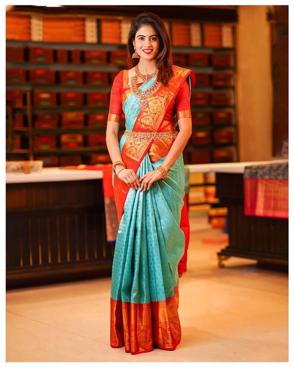 Women Zari Woven Banarasi Silk Turquoise Saree