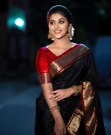 Pure Lichi Jacquard Silk Saree Haevy Weaving Black Colour, Party Wear