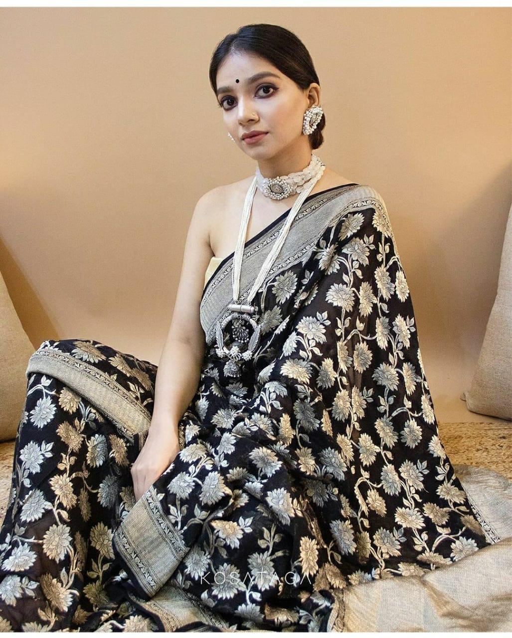 Black Soft Banarasi Silk Saree