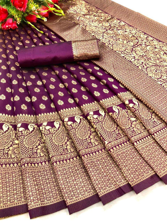 Purple Soft Banarasi Silk Saree - Ibis Fab