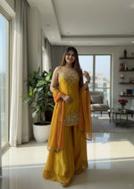 Mustard Yellow Embroidered Sharara Set