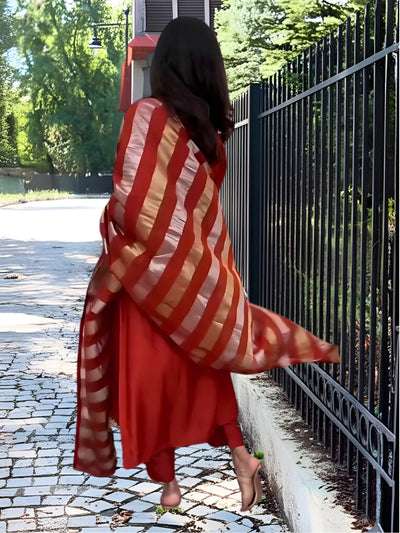 Orange Chanderi Silk Embroidered Kurta Set