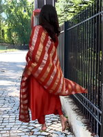 Orange Chanderi Silk Embroidered Kurta Set