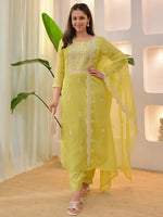 Lemon Silk Blend Embroidered Kurta Set