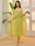 Lemon Silk Blend Embroidered Kurta Set