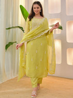Lemon Silk Blend Embroidered Kurta Set