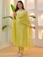 Lemon Silk Blend Embroidered Kurta Set