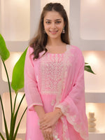 Pink Silk Blend Embroidered Kurta Set