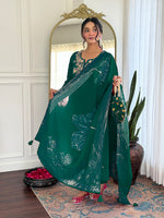 Green Viscose Chanderi Embroidered Kurta Set