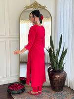 Rani Pink Embroidered Chanderi Kurta Pant Set
