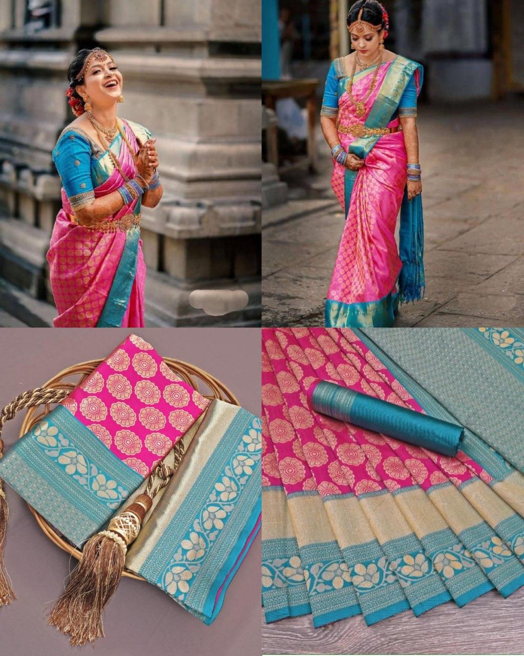 Kanjeevaram Saree with Contrast Border - Ibis Fab