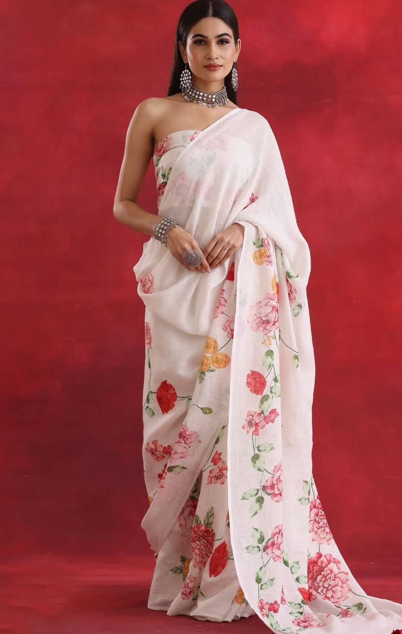 Beautiful White Digital Printed Saree