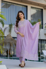 Purple Vichitra Embroidered Kurta Set