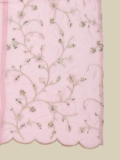 Pink Embroidered Vichitra Silk Flared Kurta Set